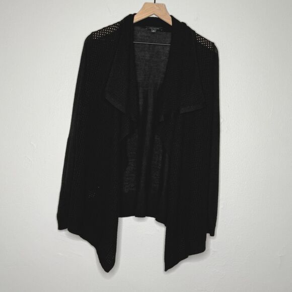 Ann Taylor Womens Open Front Cardigan Medium Black Knit Merino Wool Blend Office - Picture 1 of 9